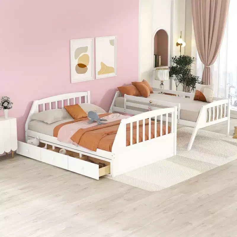 Letto a Castello "Twin-Over-Full" con Cassetti, Scaletta e Scala Contenitore, Espresso