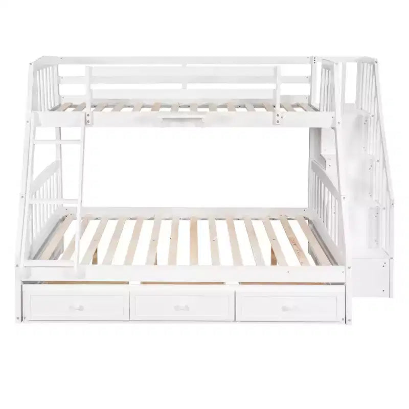 Letto a Castello "Twin-Over-Full" con Cassetti, Scaletta e Scala Contenitore, Espresso