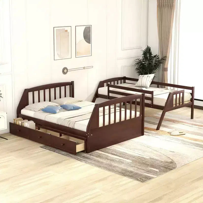 Letto a Castello "Twin-Over-Full" con Cassetti, Scaletta e Scala Contenitore, Espresso