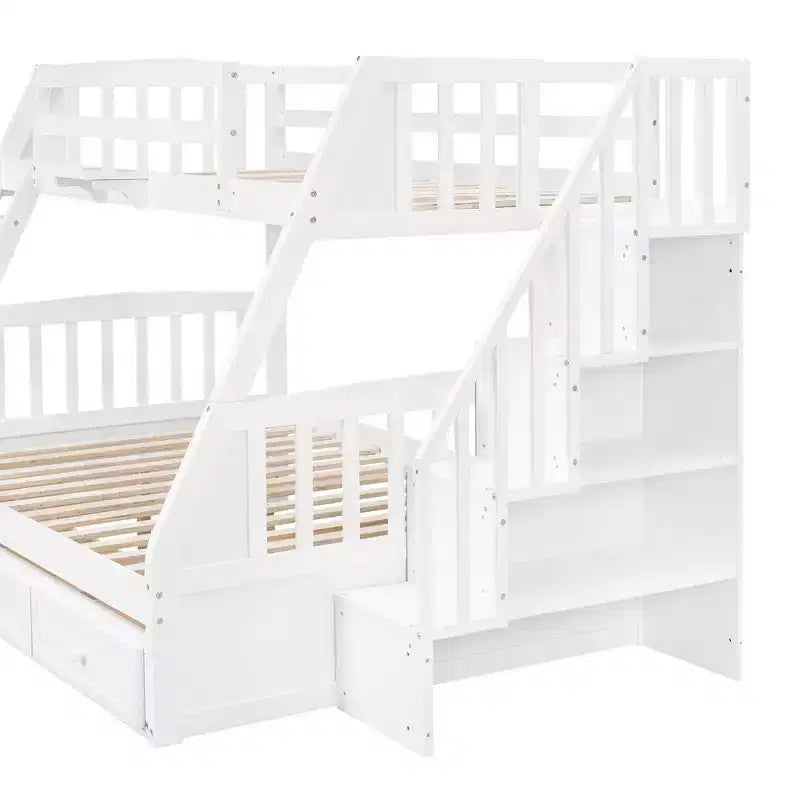 Letto a Castello "Twin-Over-Full" con Cassetti, Scaletta e Scala Contenitore, Espresso