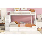 Letto a Castello "Twin-Over-Full" con Cassetti, Scaletta e Scala Contenitore, Espresso