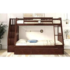 Letto a Castello "Twin-Over-Full" con Cassetti, Scaletta e Scala Contenitore, Espresso