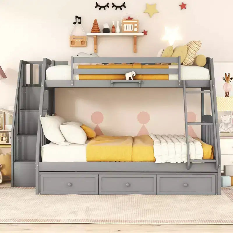 Letto a Castello "Twin-Over-Full" con Cassetti, Scaletta e Scala Contenitore, Espresso