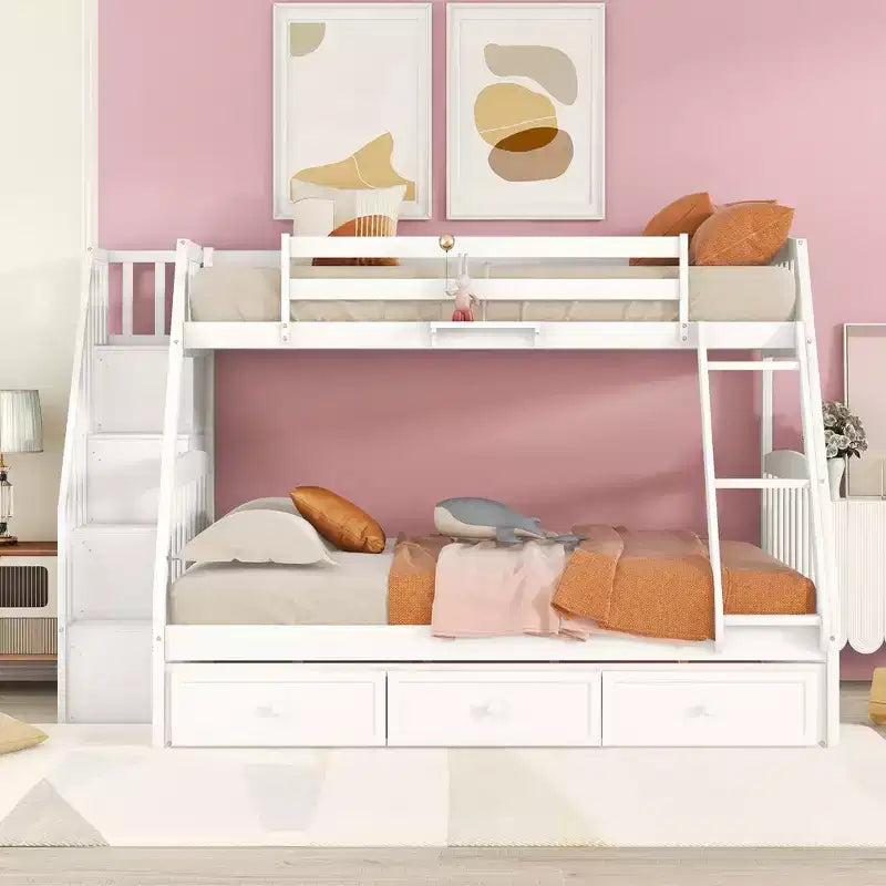 Letto a Castello "Twin-Over-Full" con Cassetti, Scaletta e Scala Contenitore, Espresso