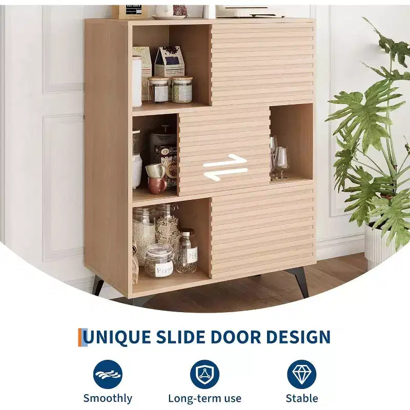 Mobile contenitore scanalato da 43" con ante scorrevoli - Organizzatore a 3 ripiani regolabili per soggiorno e cucina