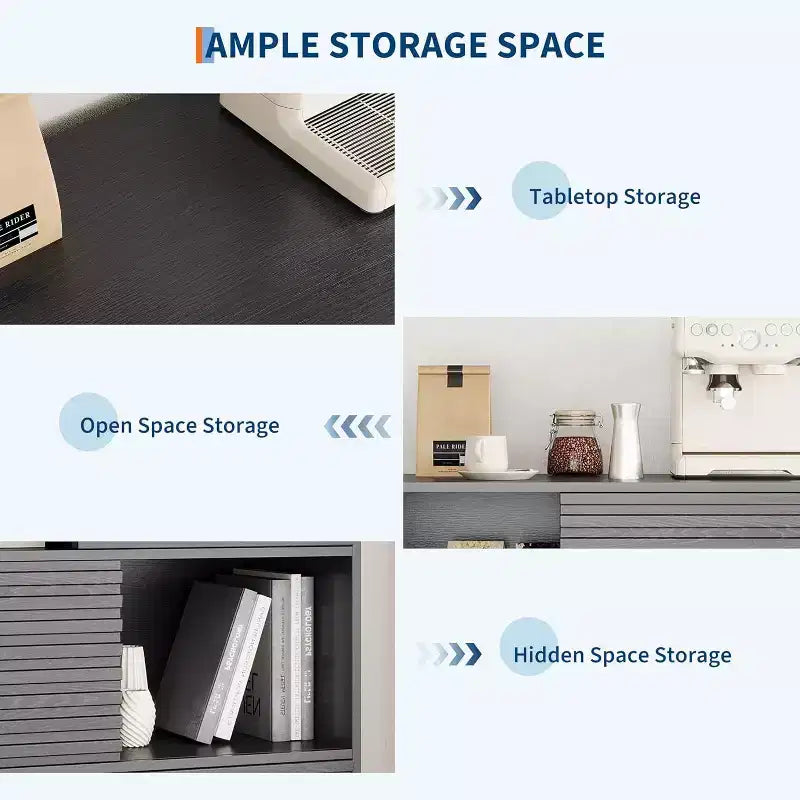 Mobile contenitore scanalato da 43" con ante scorrevoli - Organizzatore a 3 ripiani regolabili per soggiorno e cucina