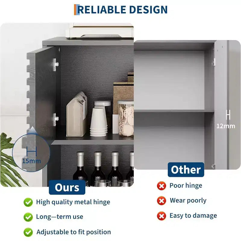 Mobile contenitore scanalato da 43" con ante scorrevoli - Organizzatore a 3 ripiani regolabili per soggiorno e cucina