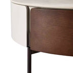 Tavolino da salotto rotondo Eugene Modern 31.5 in legno e ceramica con cassetti e gambe in metallo