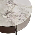Tavolino da salotto rotondo Eugene Modern 31.5 in legno e ceramica con cassetti e gambe in metallo