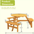 Tavolo da picnic rotondo per 6 persone con foro per ombrellone, set da pranzo in legno per esterni con 3 panche integrate, capacità 780 kg per giardino/patio