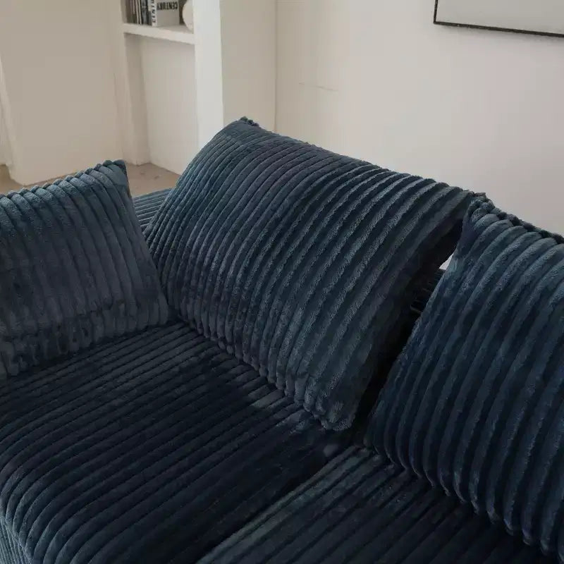 118.2 Divano Componibile a Nuvola in Tessuto di Velluto a Coste Blu Fai-da-te Divani con Seduta Profonda con 2 Pouf Design a Doppio Strato Cuscino Rimovibile Nessun Assemblaggio