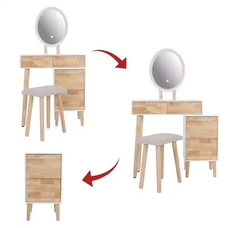 27.5 Scrivania da trucco estensibile con specchio LED e sgabello