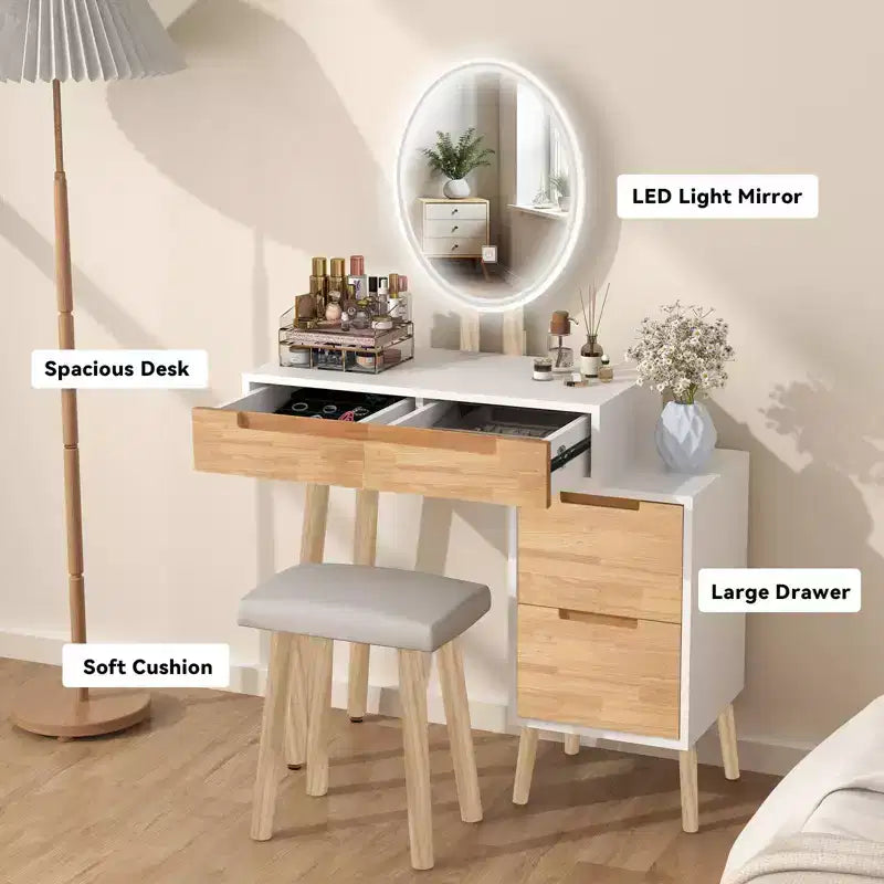 27.5 Scrivania da trucco estensibile con specchio LED e sgabello