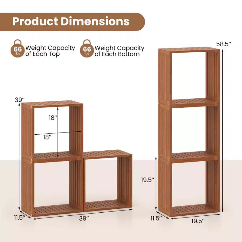 1/2 PZ Organizer a 3 Cubi, Scaffali Libreria Impilabili per Piccoli Spazi Teak