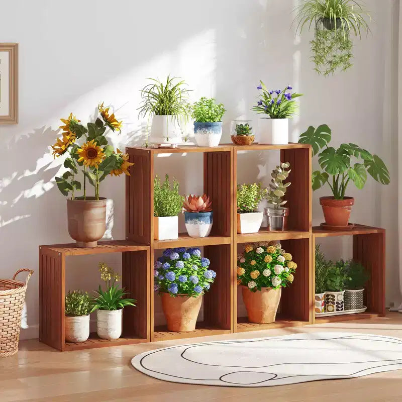 1/2 PZ Organizer a 3 Cubi, Scaffali Libreria Impilabili per Piccoli Spazi Teak