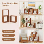 1/2 PZ Organizer a 3 Cubi, Scaffali Libreria Impilabili per Piccoli Spazi Teak