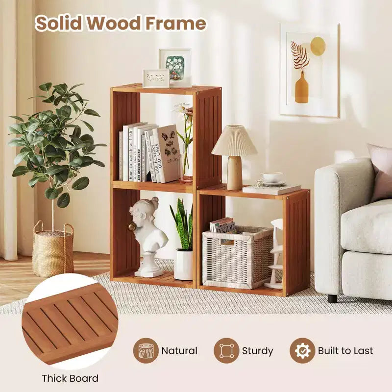 1/2 PZ Organizer a 3 Cubi, Scaffali Libreria Impilabili per Piccoli Spazi Teak