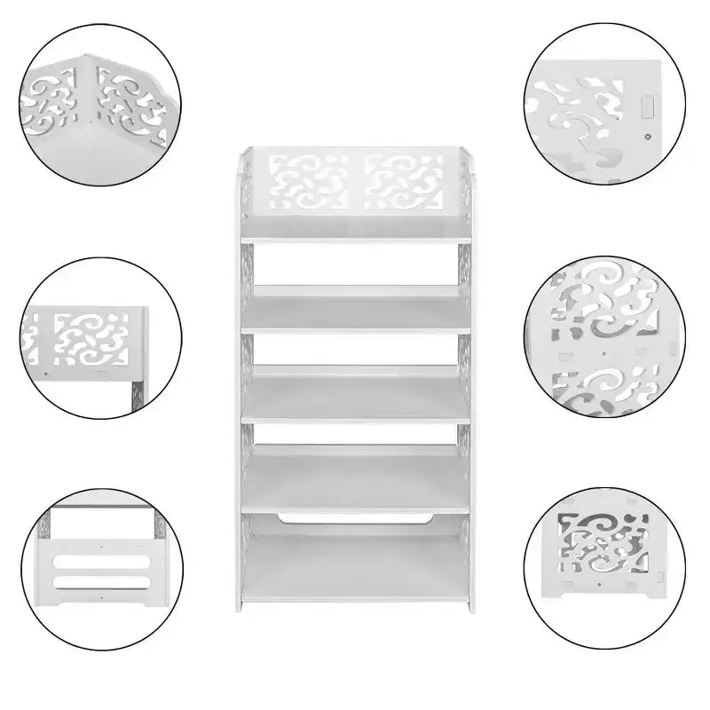 Scarpiera a 5 ripiani Karl Home in PVC (cloruro di polivinile) bianco, larga 42 cm, autoportante