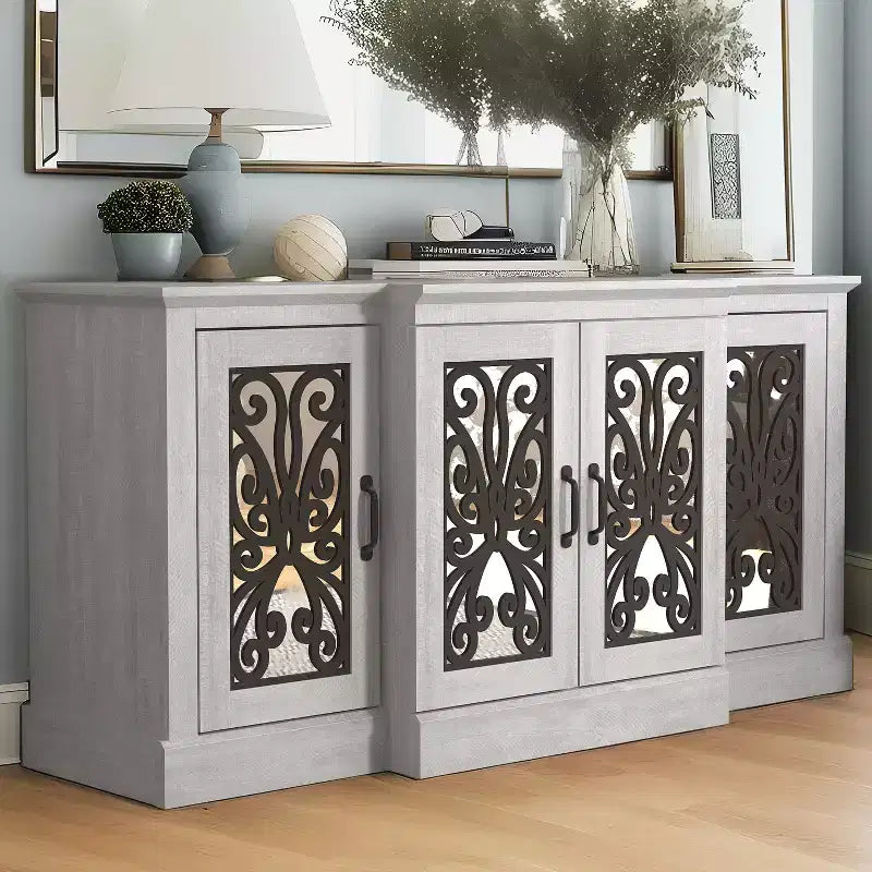 Credenza larga Calidia a 4 ante - Quercia grigia polvere