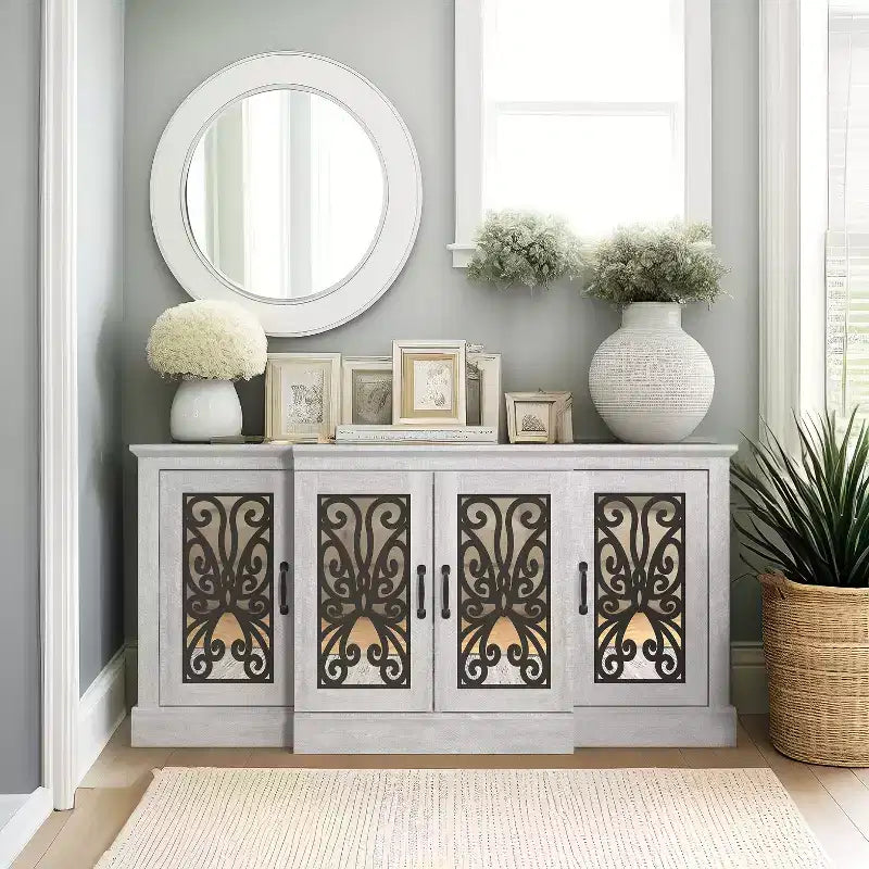Credenza larga Calidia a 4 ante - Quercia grigia polvere