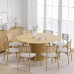 PexFix 60 Solid Wood Round Dining Table Kitchen Table for 6-8 with Tabletop & Concave Cylinder Legs for Living/Dining Room Coffee Office Natural