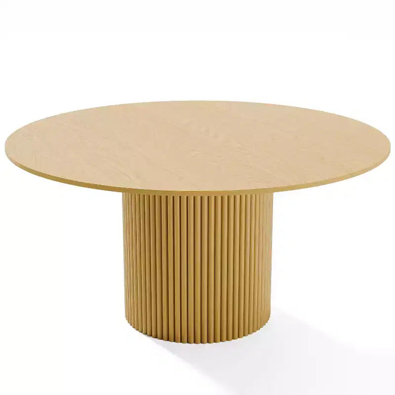 Tavolo da pranzo rotondo in legno massello da 60 pollici, tavolo da cucina per 6-8 persone con piano d'appoggio e gambe cilindriche concave per soggiorno/sala da pranzo, caffè, ufficio, naturale
