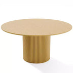 Tavolo da pranzo rotondo in legno massello da 60 pollici, tavolo da cucina per 6-8 persone con piano d'appoggio e gambe cilindriche concave per soggiorno/sala da pranzo, caffè, ufficio, naturale
