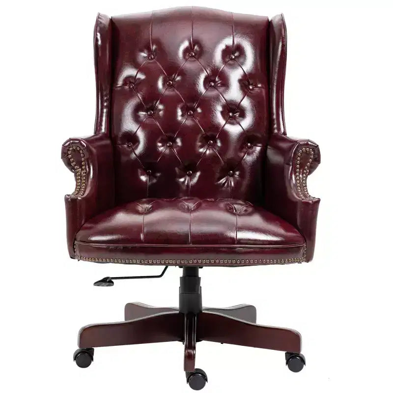 Sedia da ufficio direzionale con base color legno, sedia comoda con schienale e braccioli imbottiti, sedia Criss Cross per ufficio, studio