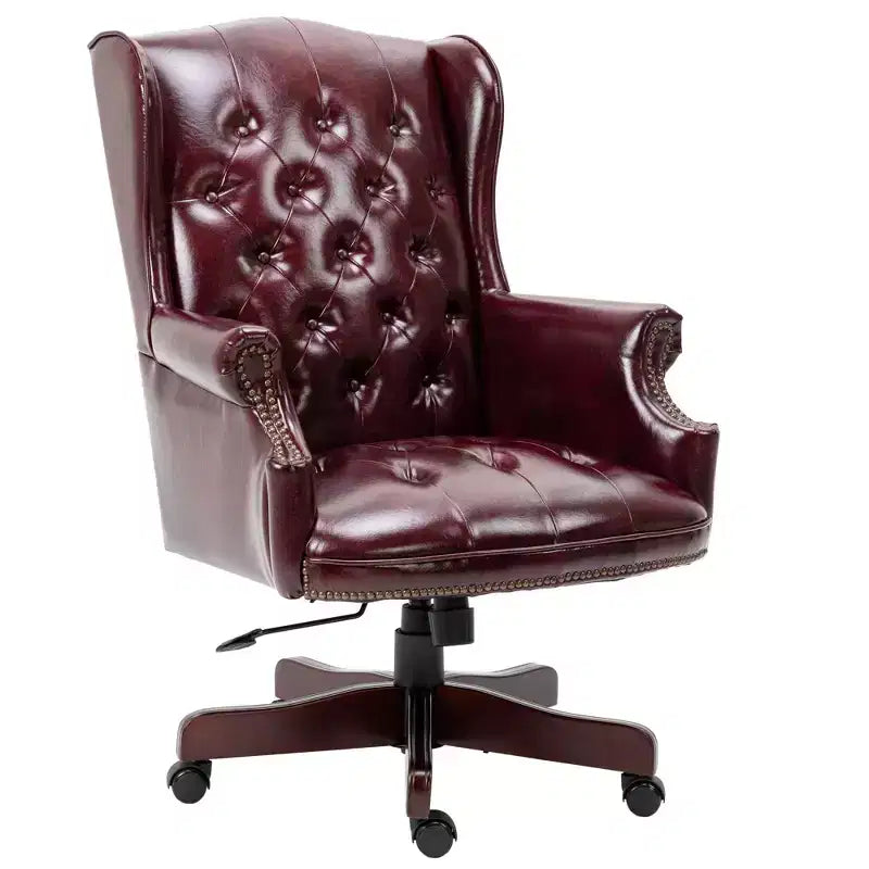 Sedia da ufficio direzionale con base color legno, sedia comoda con schienale e braccioli imbottiti, sedia Criss Cross per ufficio, studio