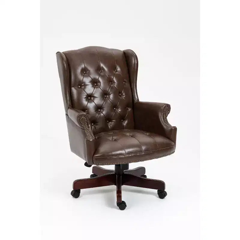 Sedia da ufficio direzionale con base color legno, sedia comoda con schienale e braccioli imbottiti, sedia Criss Cross per ufficio, studio