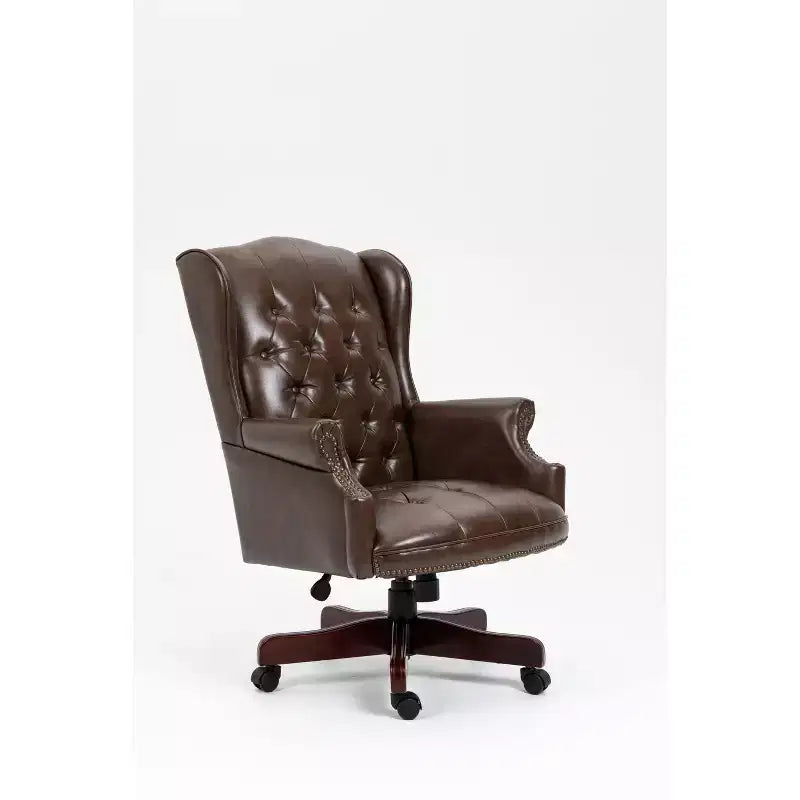 Sedia da ufficio direzionale con base color legno, sedia comoda con schienale e braccioli imbottiti, sedia Criss Cross per ufficio, studio