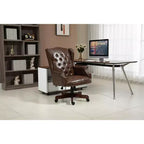 Sedia da ufficio direzionale con base color legno, sedia comoda con schienale e braccioli imbottiti, sedia Criss Cross per ufficio, studio