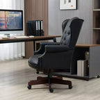 Sedia da ufficio direzionale con base color legno, sedia comoda con schienale e braccioli imbottiti, sedia Criss Cross per ufficio, studio