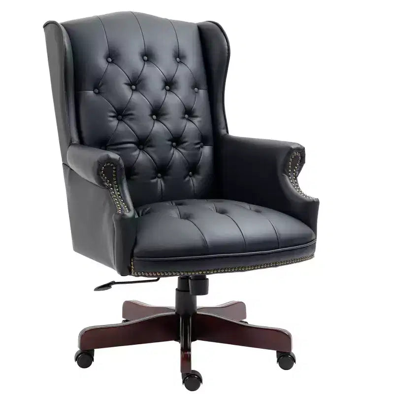 Sedia da ufficio direzionale con base color legno, sedia comoda con schienale e braccioli imbottiti, sedia Criss Cross per ufficio, studio