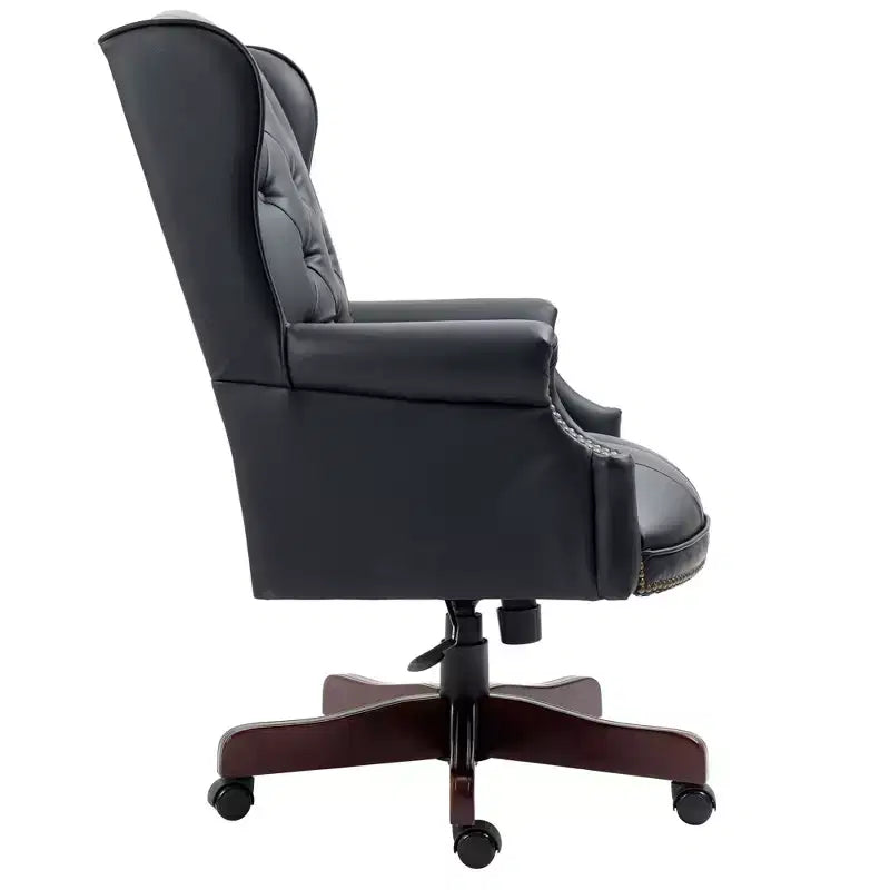 Sedia da ufficio direzionale con base color legno, sedia comoda con schienale e braccioli imbottiti, sedia Criss Cross per ufficio, studio