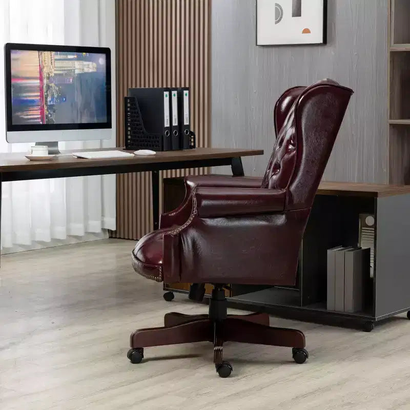 Sedia da ufficio direzionale con base color legno, sedia comoda con schienale e braccioli imbottiti, sedia Criss Cross per ufficio, studio