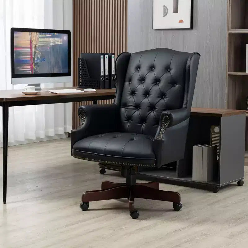 Okak Executive Office Chair with Wood Color Base, Comfy Chair with Padding Back and Armrest, Criss Cross Chair for Office, Study