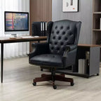 Okak Executive Office Chair with Wood Color Base, Comfy Chair with Padding Back and Armrest, Criss Cross Chair for Office, Study