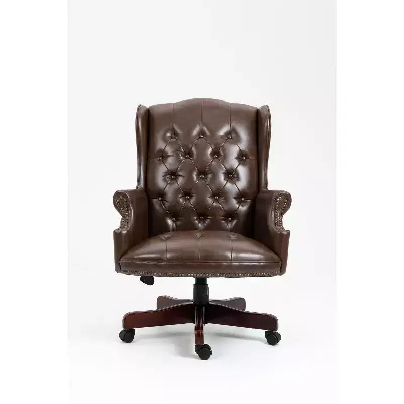 Sedia da ufficio direzionale con base color legno, sedia comoda con schienale e braccioli imbottiti, sedia Criss Cross per ufficio, studio