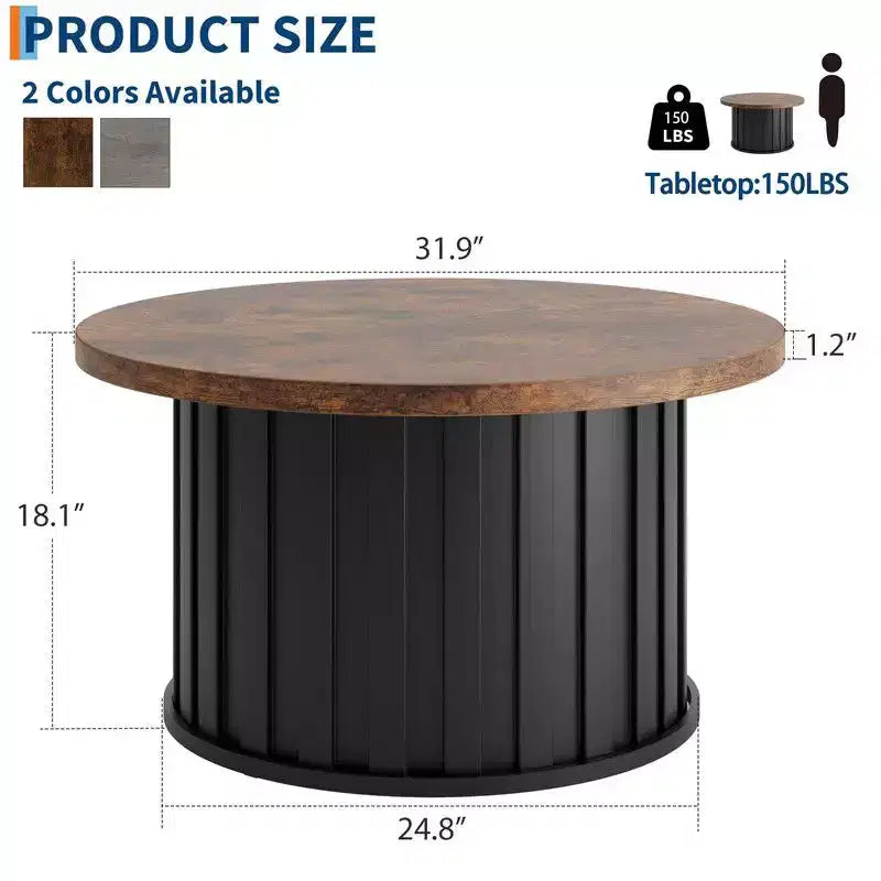 Tavolino da Caffè Rotondo, Tavolino da Caffè Mid-Century con Base in Metallo, Tavolino Centrale Scanalato da 31,9 pollici per Soggiorno, Piccoli Spazi Domestici, Appartamento