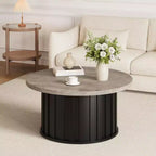 Tavolino da Caffè Rotondo, Tavolino da Caffè Mid-Century con Base in Metallo, Tavolino Centrale Scanalato da 31,9 pollici per Soggiorno, Piccoli Spazi Domestici, Appartamento