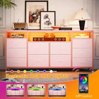 Cassettiera 10 cassetti da 160 cm, porta TV per TV da 65 70 75 pollici, cassettiera in tessuto con luce LED e presa di corrente, lungo mobile TV
