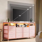 Cassettiera 10 cassetti da 160 cm, porta TV per TV da 65 70 75 pollici, cassettiera in tessuto con luce LED e presa di corrente, lungo mobile TV