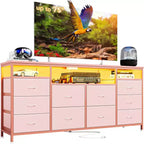 Cassettiera 10 cassetti da 160 cm, porta TV per TV da 65 70 75 pollici, cassettiera in tessuto con luce LED e presa di corrente, lungo mobile TV