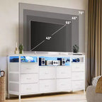 Cassettiera 10 cassetti da 160 cm, porta TV per TV da 65 70 75 pollici, cassettiera in tessuto con luce LED e presa di corrente, lungo mobile TV