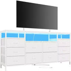Cassettiera 10 cassetti da 160 cm, porta TV per TV da 65 70 75 pollici, cassettiera in tessuto con luce LED e presa di corrente, lungo mobile TV