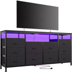 Cassettiera 10 cassetti da 160 cm, porta TV per TV da 65 70 75 pollici, cassettiera in tessuto con luce LED e presa di corrente, lungo mobile TV