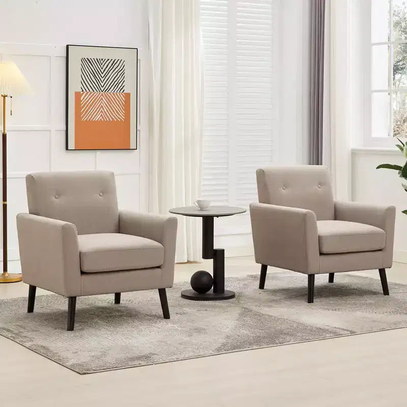 Poltrona imbottita per soggiorno, poltroncina moderna imbottita in tessuto con gambe in legno e cuscino di seduta più spesso per camera da letto e ufficio