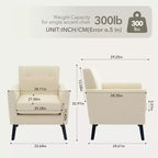 Poltrona imbottita per soggiorno, poltroncina moderna imbottita in tessuto con gambe in legno e cuscino di seduta più spesso per camera da letto e ufficio