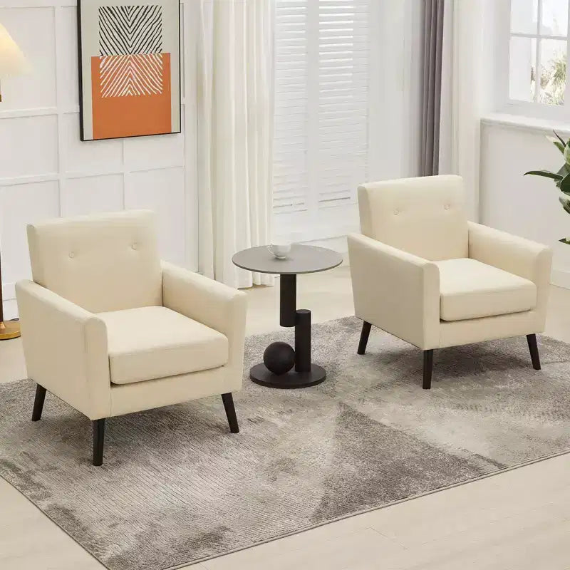 Poltrona imbottita per soggiorno, poltroncina moderna imbottita in tessuto con gambe in legno e cuscino di seduta più spesso per camera da letto e ufficio